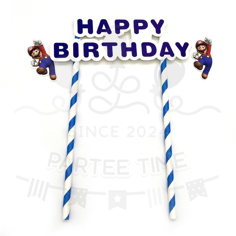 ParteeTime Kids Mario Birthday Theme Decorations Party Balloon Banners Hang Swirls Backdrop Tablecloth Cake Topper