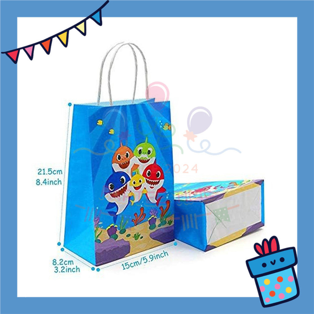ParteeTime Birthday Kids 1pcs Baby Shark Gift Bags with Handle Paper Bag Doorgift Bag Gift Beg Hadiah