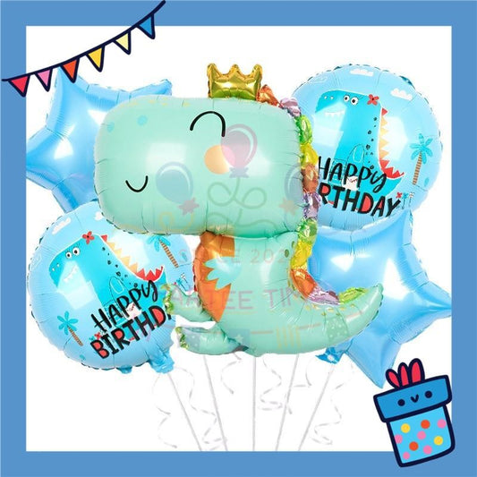 ParteeTime Kids Dinosaur Birthday Party Decoration 5pcs Set Foil Balloon Set Belon Hari Jadi Kanak-Kanak