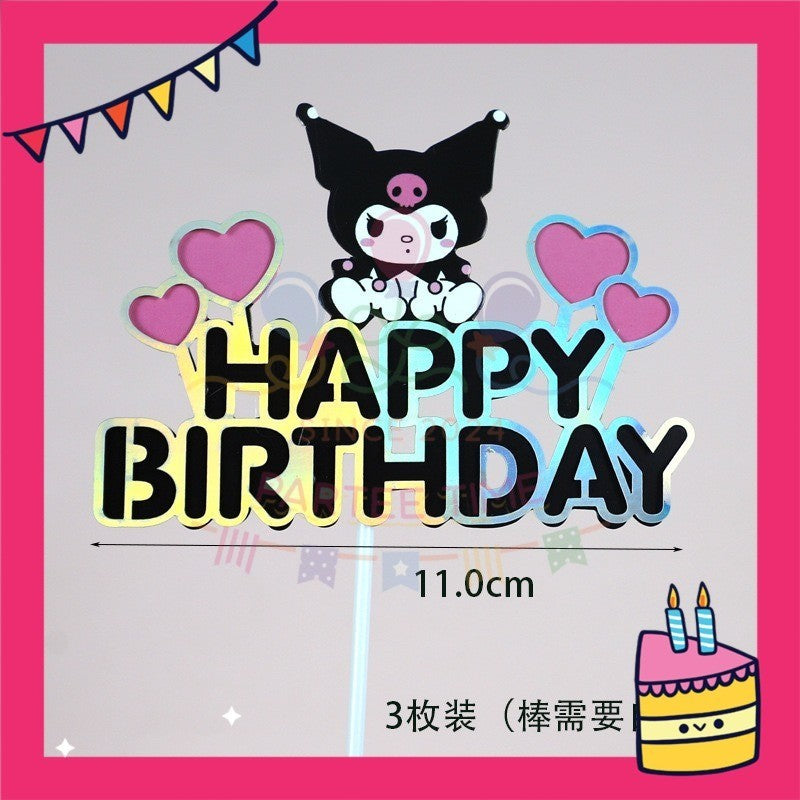 ParteeTime Kids Kuromi Cake Topper Cute Characters Figures Set Cake Decorative Baking Decoration Birthday Party