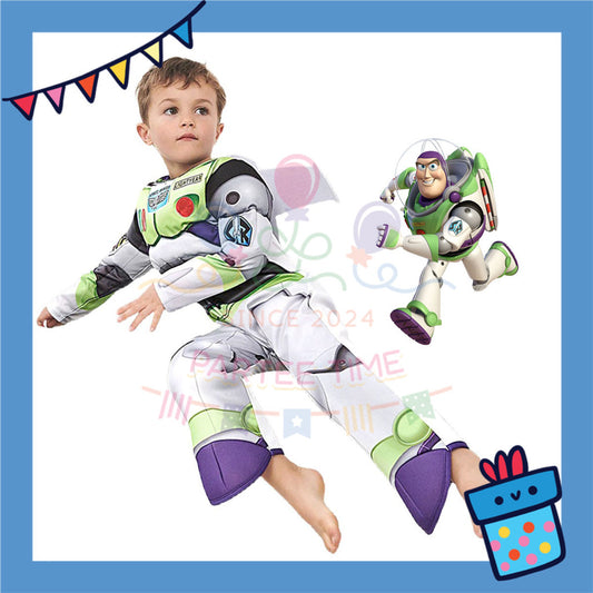 Partee Time Kids Buzz Lightyear Costume Theme with Adjustable Face Mask Halloween Cosplay Children Space Adventure
