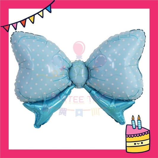 ParteeTime Kids Ribbon Bow Tie Polka Dot Candy Pink Blue Themed Foil Balloon Birthday Party Decoration
