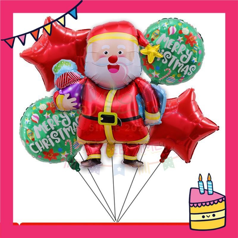ParteeTime Kids Merry Christmas Birthday Party Decoration 5pcs Set Foil Balloon Set Belon Hari Jadi Kanak-Kanak