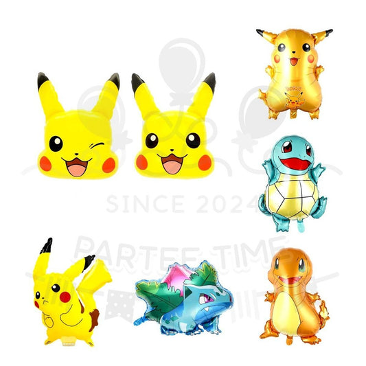ParteeTime Kids Pokemon Pikachu Bulbasaur Charmander Squirtle Themed Foil Balloon Birthday Party Decoration