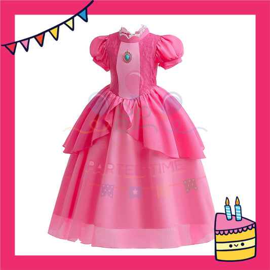 ParteeTime Kids Girl Mario Princess Peach Cosplay Costumes Fancy Birthday Party Themed Events