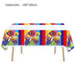 ParteeTime Kids Rainbow & Friends Theme Decorations Birthday Balloon Banner Hang Swirls Backdrop Tablecloth CakeTopper