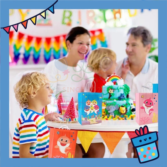 ParteeTime Birthday Kids 1pcs Baby Shark Gift Bags with Handle Paper Bag Doorgift Bag Gift Beg Hadiah