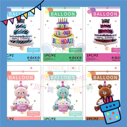 ParteeTime Kids 4D Sitting Teddy Bear Hugging Cake Themed Foil Balloon Birthday Party Decoration