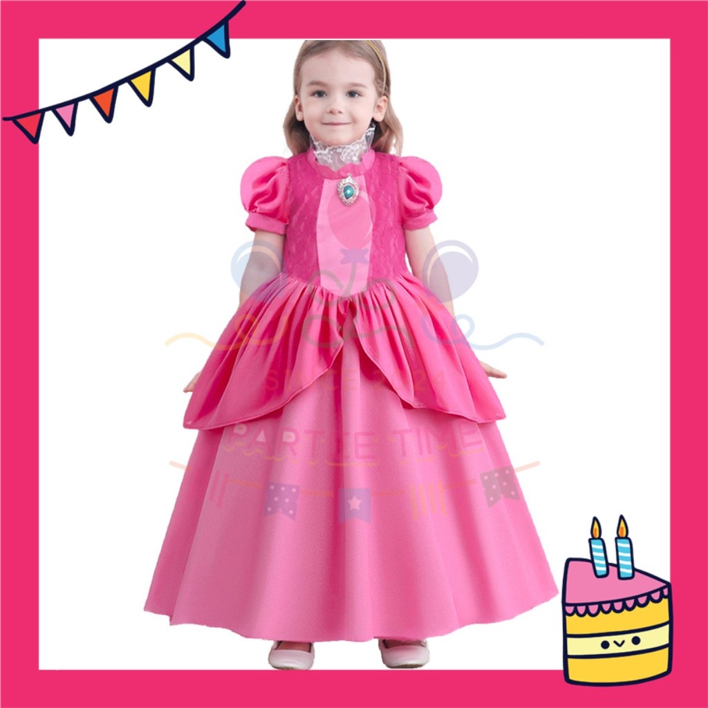 ParteeTime Kids Girl Mario Princess Peach Cosplay Costumes Fancy Birthday Party Themed Events