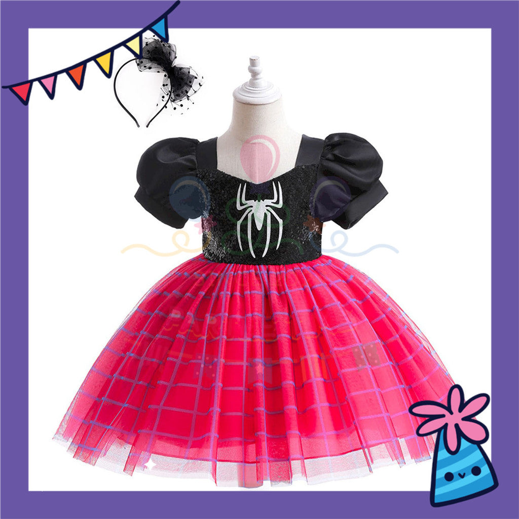 ParteeTime Kids Girl Spiderman Gwen Dress Cosplay Costumes Fancy Pakaian Budak Perempuan Spiderman Baju Kostum Labah