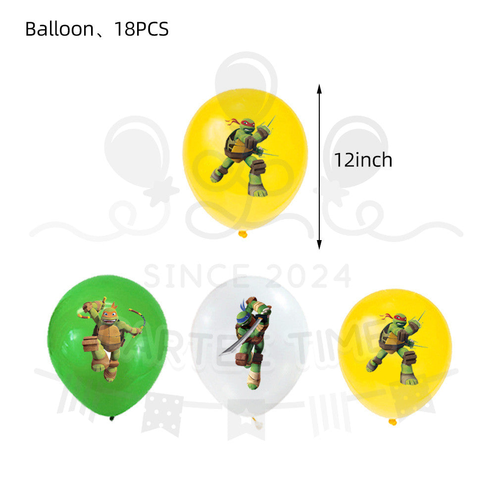 ParteeTime Kids Ninja Turtle Birthday Theme Decorations Kids Birthday Balloon Banner Hang Swirl Backdrop Tablecloth