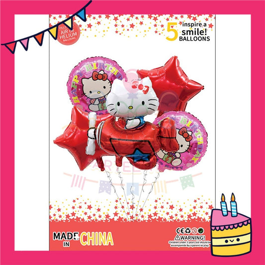 ParteeTime Kids Cartoon Hello Kitty Set Birthday Party Decoration 5pcs Set Foil Balloon Set Belon Hari Jadi Kanak-Kanak