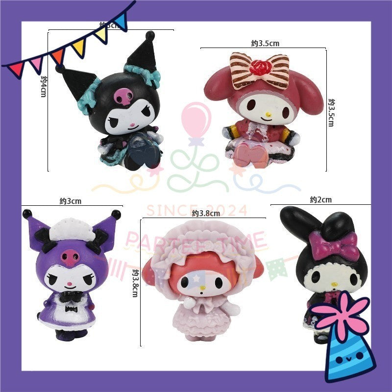ParteeTime Sanrio Kuromi Melody Cinnamoroll Mini CakeTopper Cute Characters Figures Set Cake Decoration Birthday Party