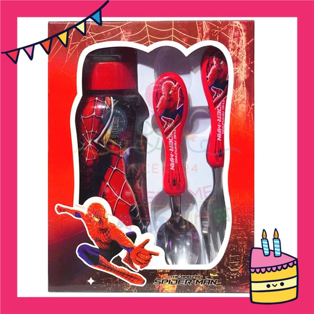 ParteeTime Kids Gifts Box Set Cute Cartoon Stainless Steel Spoon Fork Tableware Set With Water Bottle BPA FREE 350ml
