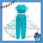 ParteeTime Kids Girl Princess Jasmine Set Top And Pants With Necklace Headband Wig Cosplay Costumes Fancy