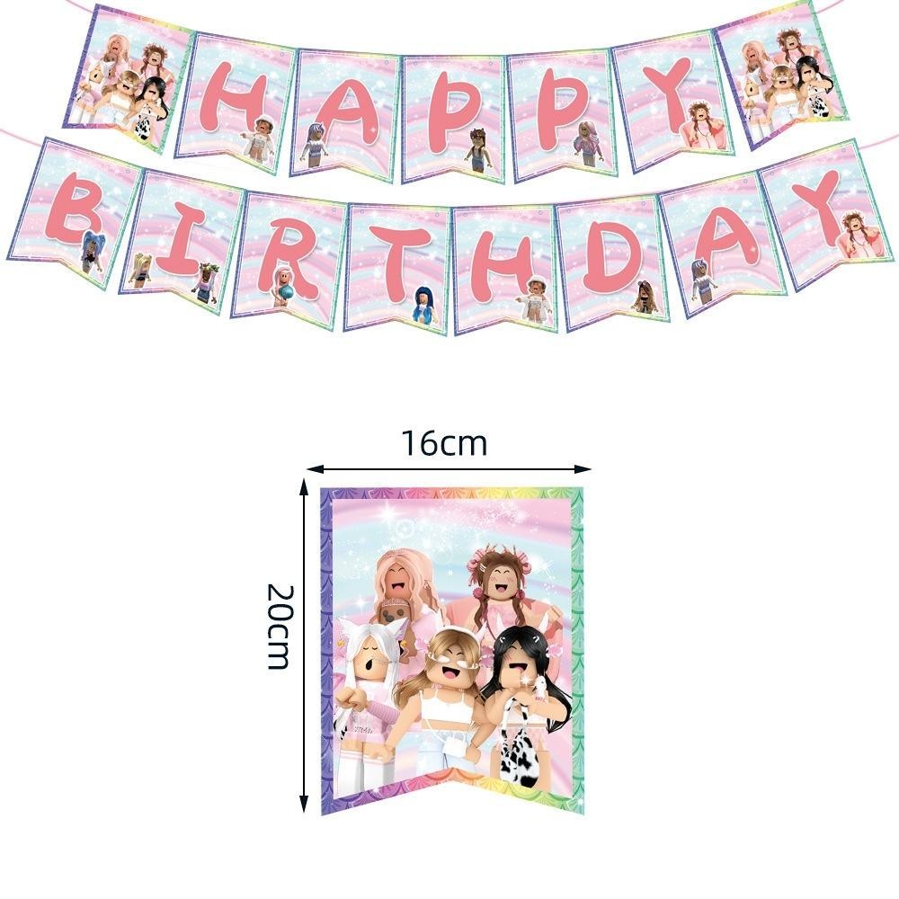 ParteeTime Kids Roblox Girls Theme Decorations Birthday Party Supplies Banners Backdrop Set Budak Hari Jadi Hiasan