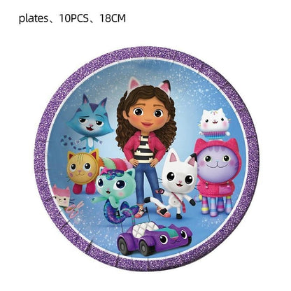 ParteeTime Kids Graby Doll House Theme Decoration Birthday Party Banner Hang Swirl Backdrop Tablecloth Cake Topper