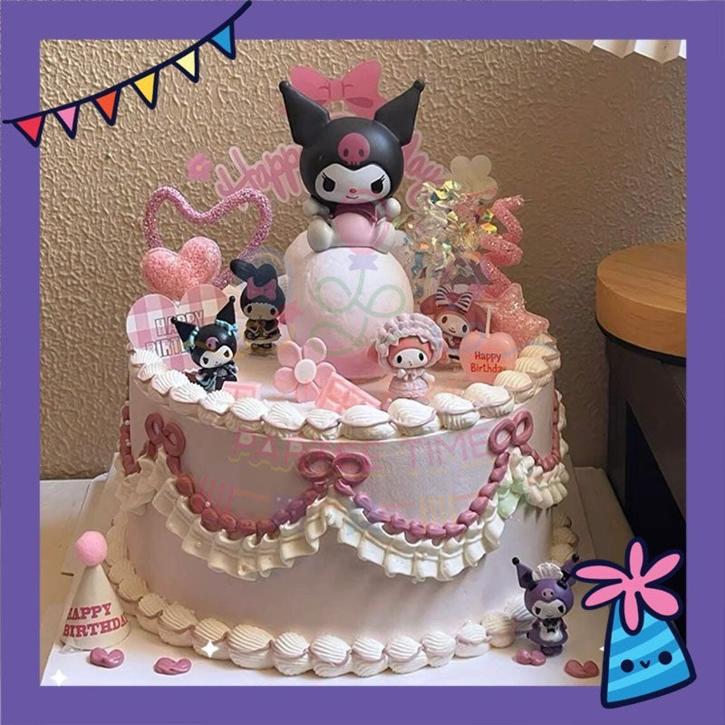 ParteeTime Sanrio Kuromi Melody Cinnamoroll Mini CakeTopper Cute Characters Figures Set Cake Decoration Birthday Party