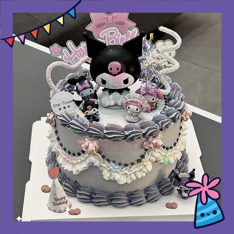 ParteeTime Sanrio Kuromi Melody Cinnamoroll Mini CakeTopper Cute Characters Figures Set Cake Decoration Birthday Party