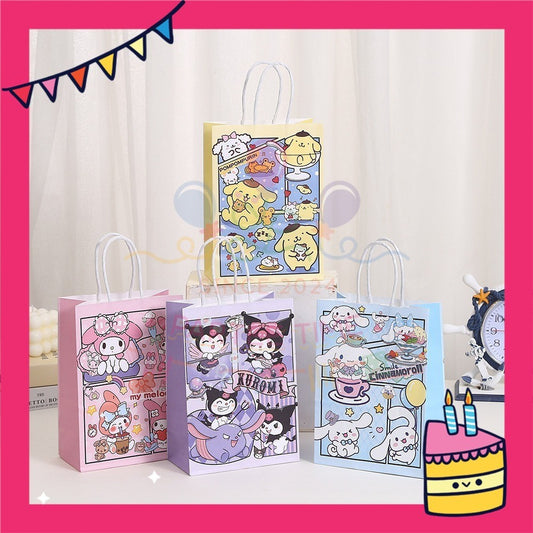 ParteeTime Birthday Kids 1pcs Kuromi My Melody Cinnamoroll Gift Bags with Handle Paper Bag Doorgift Bag Gift Beg Hadiah
