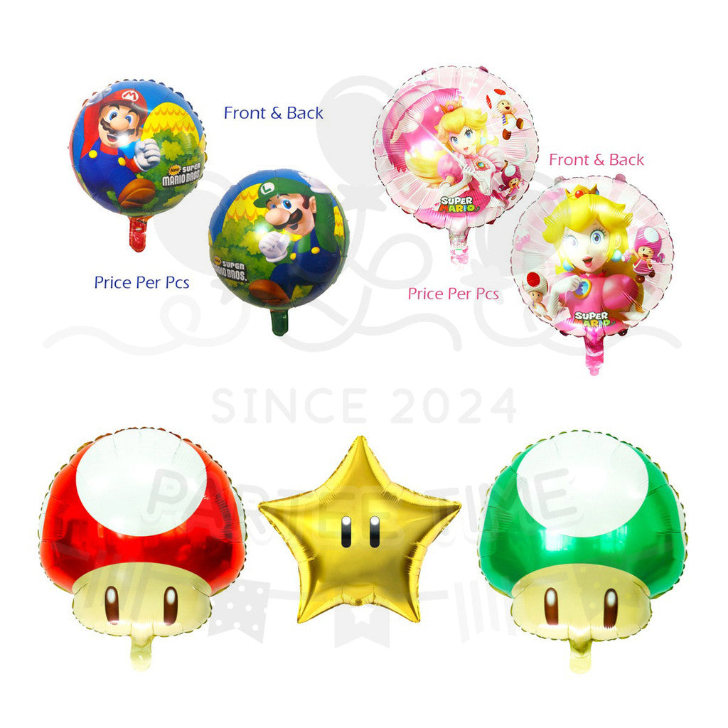ParteeTime Kids Cute Mario Themed Foil Balloon Birthday Party Decoration Foil Belon Tema Comel Mario Hari Jadi Hiasan