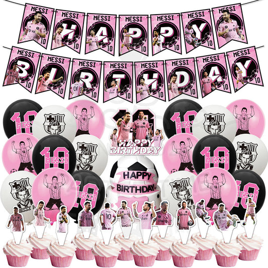 ParteeTime Kids Birthday Party Celebration Decoration Set Messi 4 in 1 Banner Balloon Cake Cupcake Topper Hari Jadi