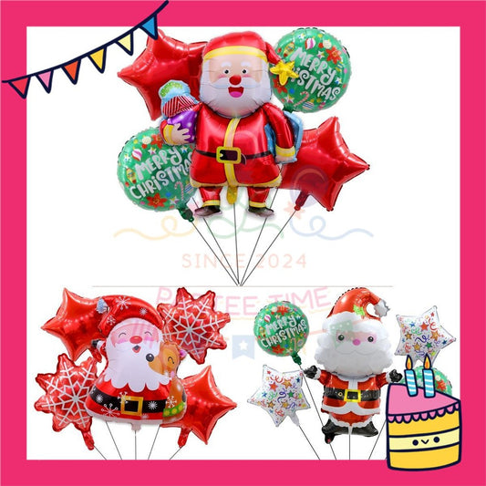ParteeTime Kids Merry Christmas Birthday Party Decoration 5pcs Set Foil Balloon Set Belon Hari Jadi Kanak-Kanak