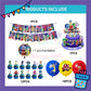 ParteeTime Kids Birthday Party Celebration Decoration Set InsideOut 4 in 1 Banner Balloon Cake Cupcake Topper Hari Jadi