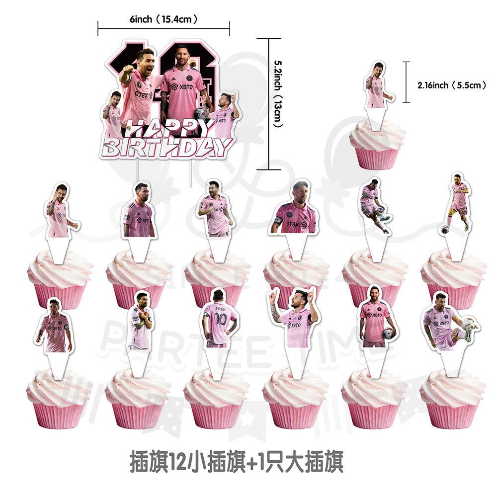 ParteeTime Kids Birthday Party Celebration Decoration Set Messi 4 in 1 Banner Balloon Cake Cupcake Topper Hari Jadi