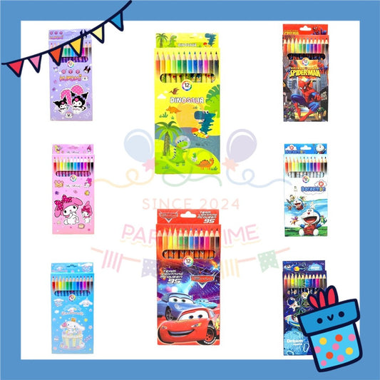 ParteetTime Kids Cute Cartoon 12pcs Color Pencil Non Toxic Coloring Stationery Set Birthday Party Gift Goodies Bag