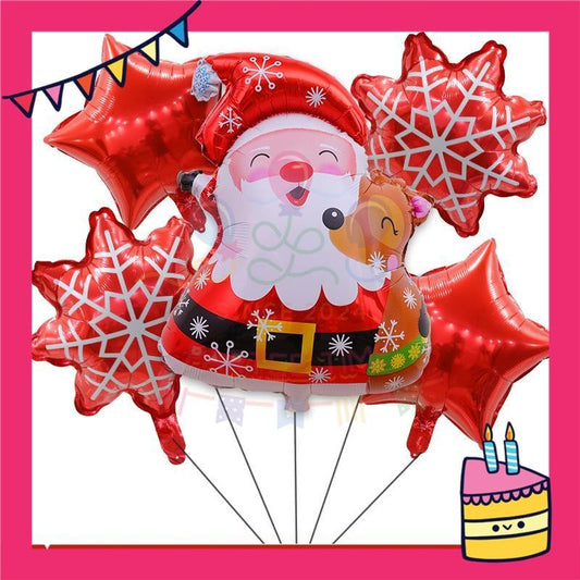 ParteeTime Kids Merry Christmas Birthday Party Decoration 5pcs Set Foil Balloon Set Belon Hari Jadi Kanak-Kanak