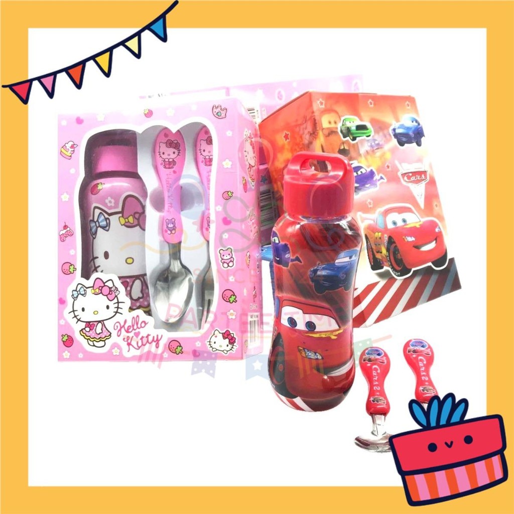ParteeTime Kids Gifts Box Set Cute Cartoon Stainless Steel Spoon Fork Tableware Set With Water Bottle BPA FREE 350ml
