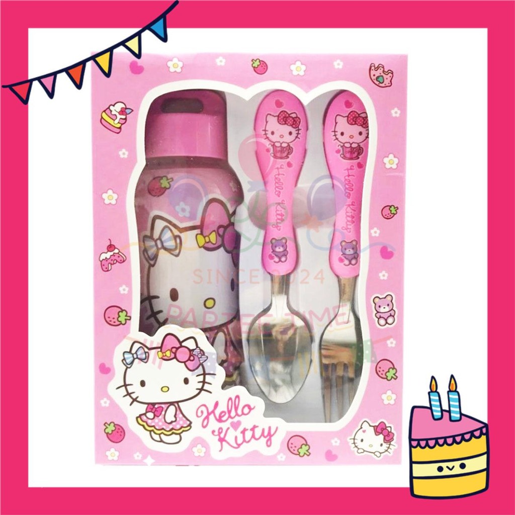 ParteeTime Kids Gifts Box Set Cute Cartoon Stainless Steel Spoon Fork Tableware Set With Water Bottle BPA FREE 350ml