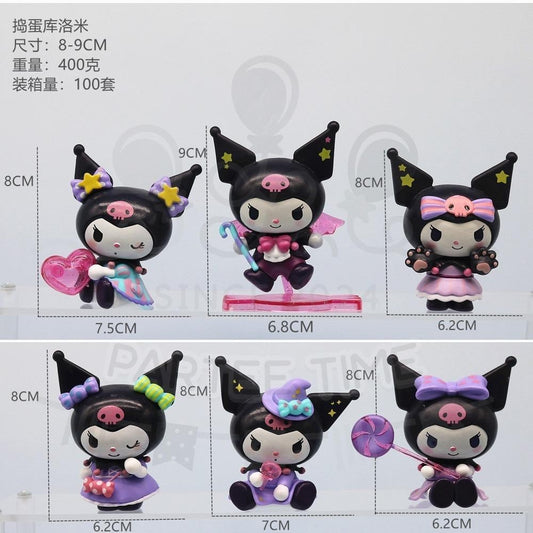 ParteeTime Sanrio Kuromi Melody Cinnamoroll Mini Cake Topper Cute Characters Figures Set Party Collection Playset