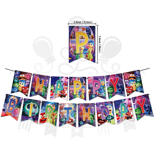 ParteeTime Kids Birthday Party Celebration Decoration Set InsideOut 4 in 1 Banner Balloon Cake Cupcake Topper Hari Jadi