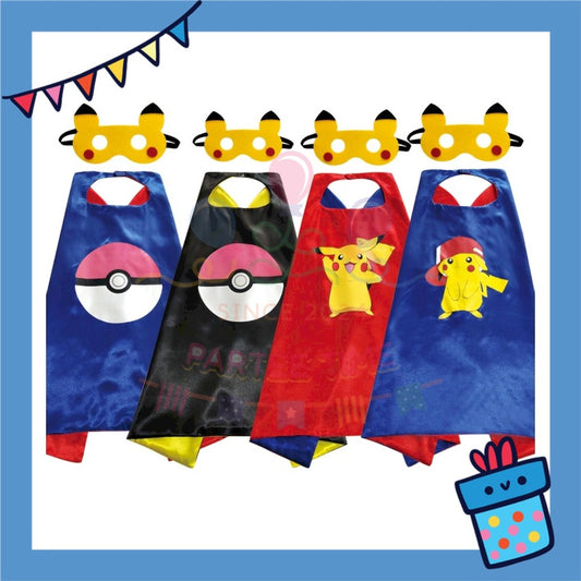 ParteeTime Kids Mask Cape Children Pikachu Capes Birthday Party Dress Up Toy Cape Cosplay Costume