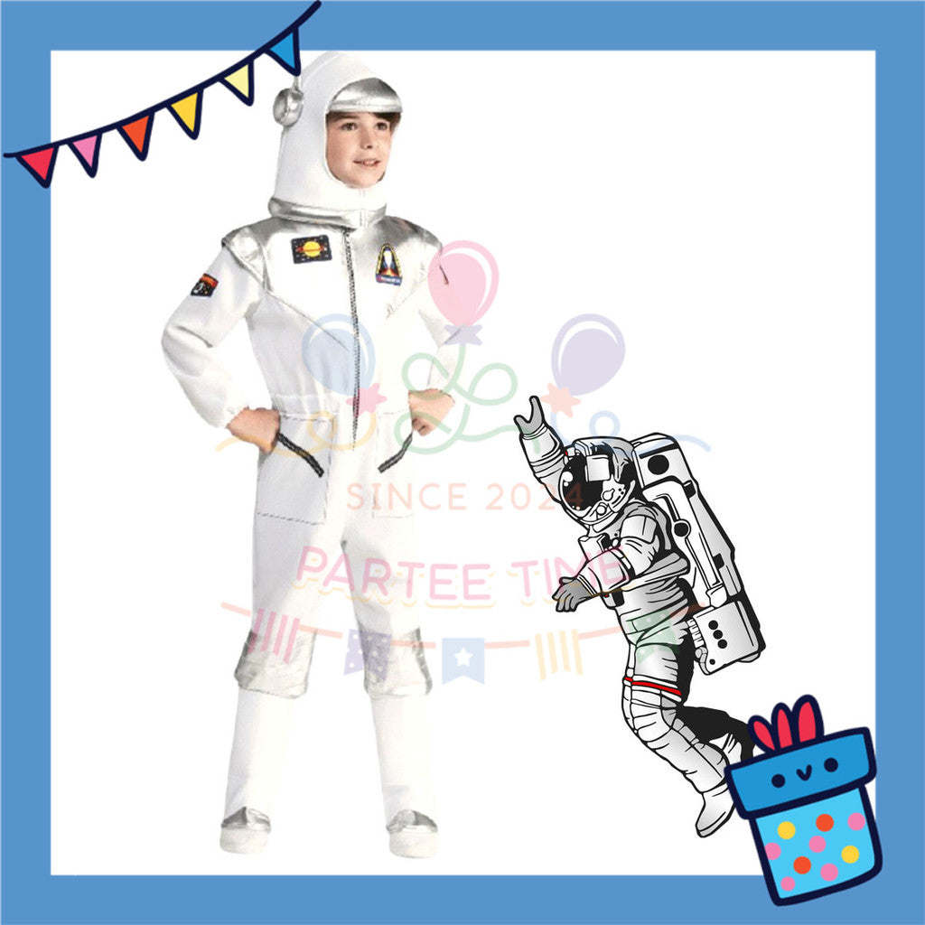 ParteeTime Kids Astronaut Children Boy Girl Kid Costume Halloween Nasa Cosplay Pilot White Jumpsuit Spaceman