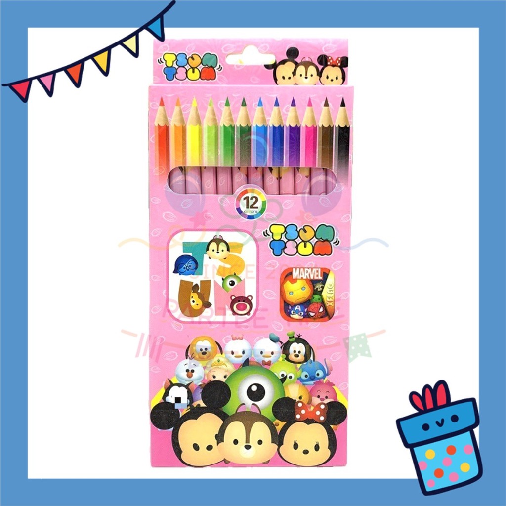 ParteetTime Kids Cute Cartoon 12pcs Color Pencil Non Toxic Coloring Stationery Set Birthday Party Gift Goodies Bag