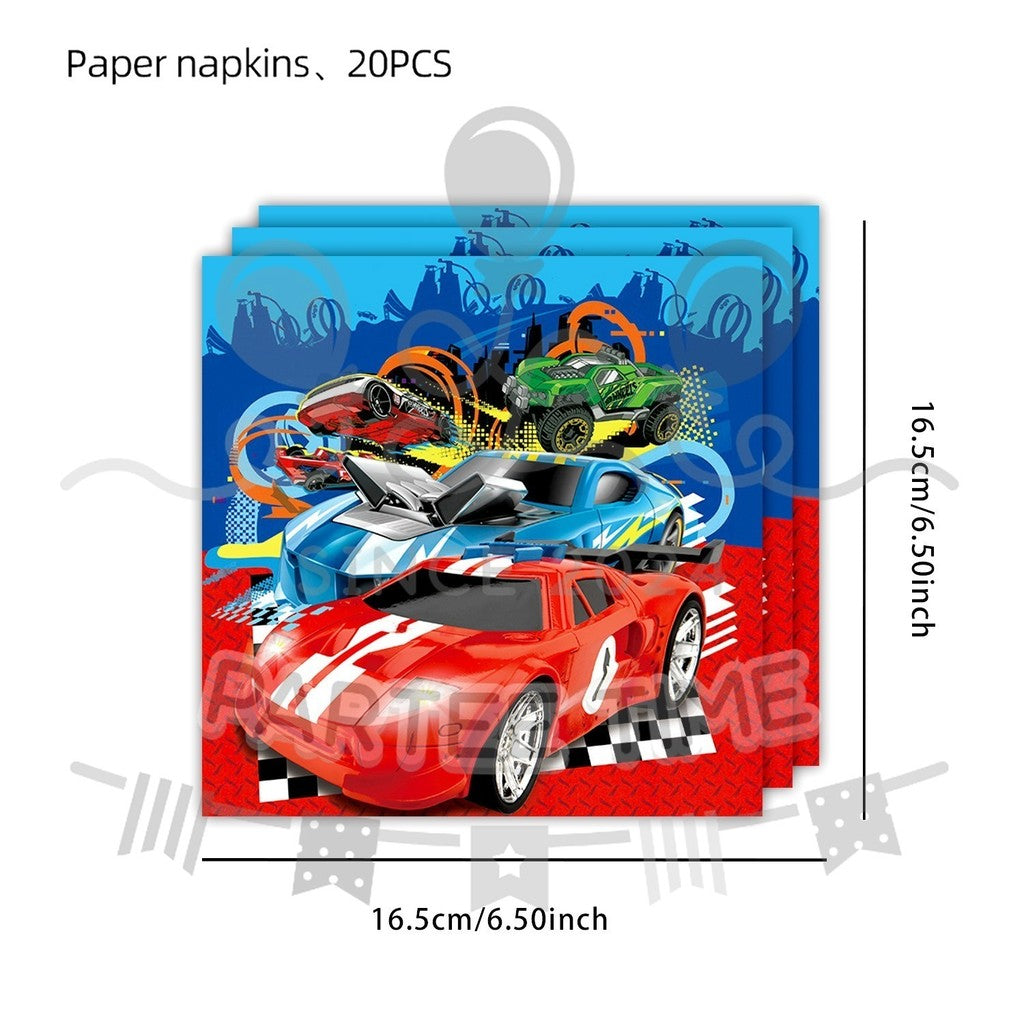 ParteeTime Kids Hot Wheels Birthday Theme Decorations Party Balloon Banners Hang Swirls Backdrop Tablecloth Cake Topper