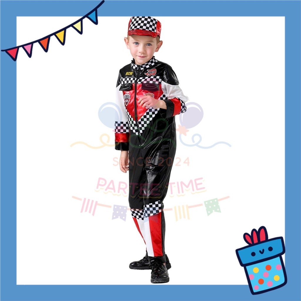 ParteeTime Kids Jumpsuit Racer with Cap Suit New Style Childrens Racing Race Car Jumpsuit