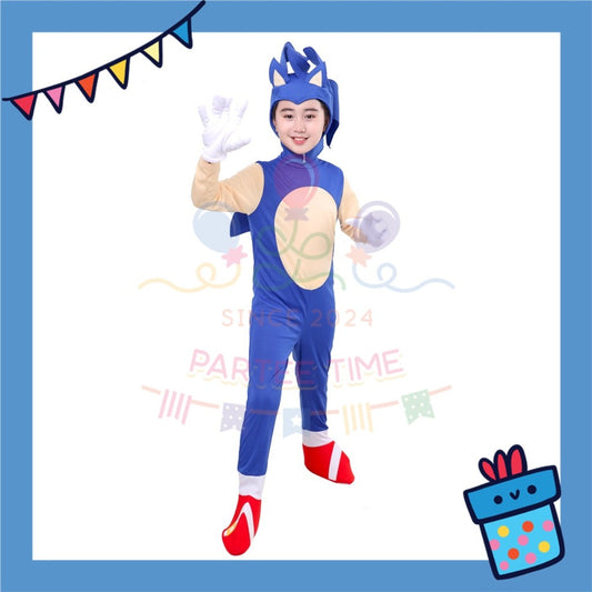 ParteeTime Kids Boy Sonic the Hedgehog Jumpsuit Cosplay Costumes Fancy Children Day Kostum Kosplay Kanak-Kanak Sonic
