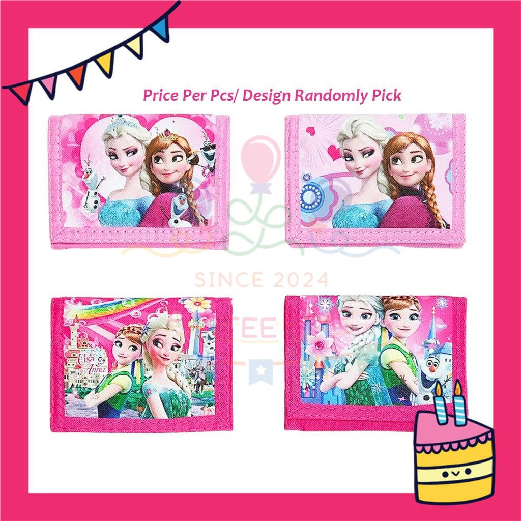 ParteeTime Kids Gifts Cute Cartoon Trifold Wallet Princess Elsa Barbie Dompet Lipat Kartun Comel Kanak-Kanak