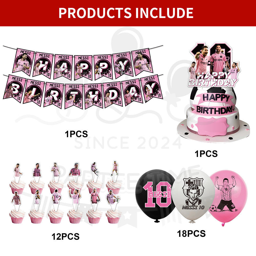 ParteeTime Kids Birthday Party Celebration Decoration Set Messi 4 in 1 Banner Balloon Cake Cupcake Topper Hari Jadi