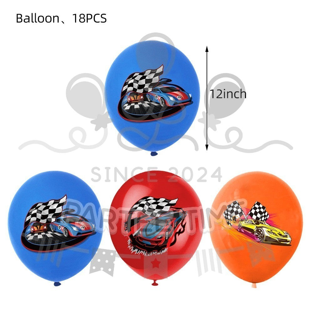ParteeTime Kids Hot Wheels Birthday Theme Decorations Party Balloon Banners Hang Swirls Backdrop Tablecloth Cake Topper