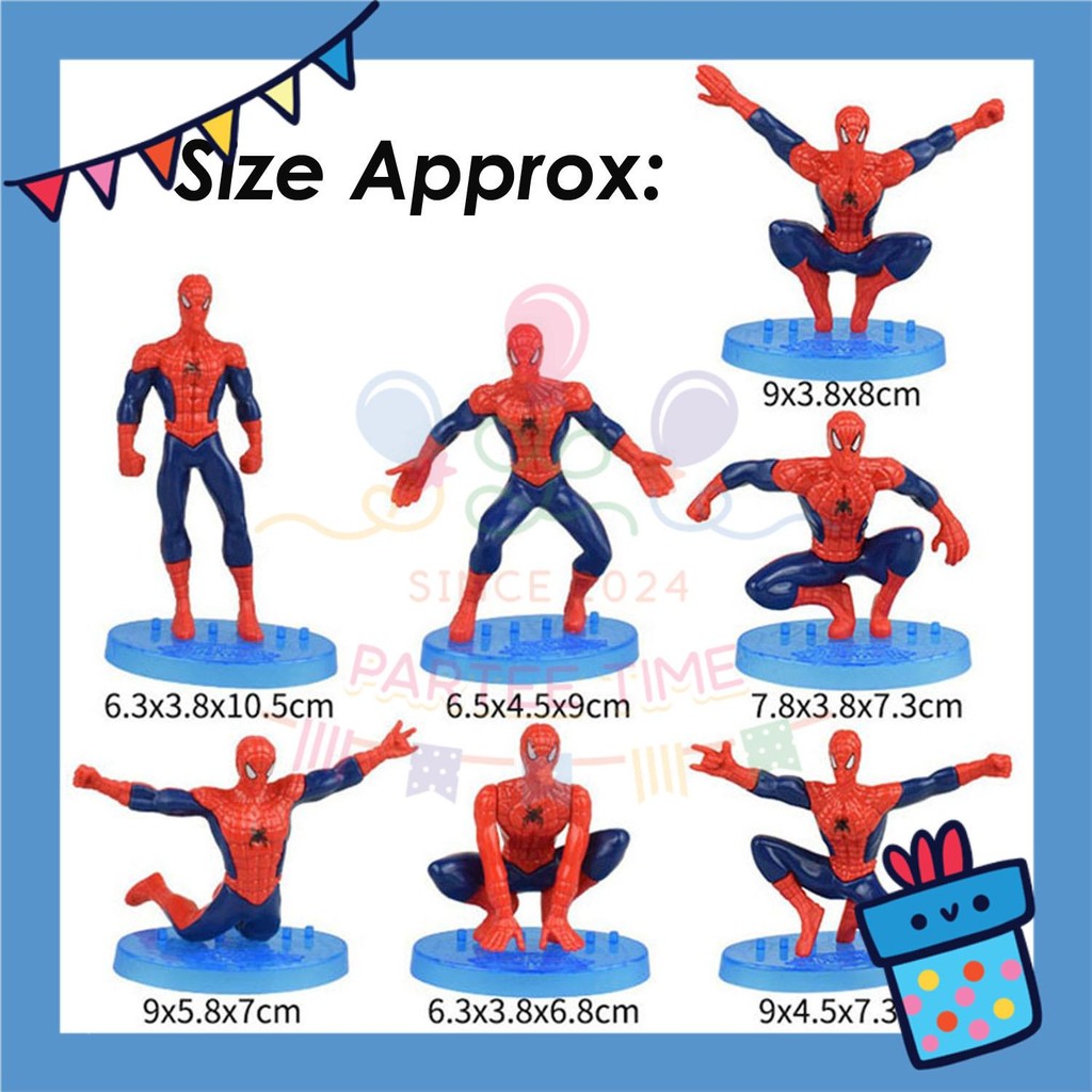 ParteeTime Kids Spiderman Mini Cake Topper Cute Characters Figures Set Cake Decoration Birthday Party Collection Playset