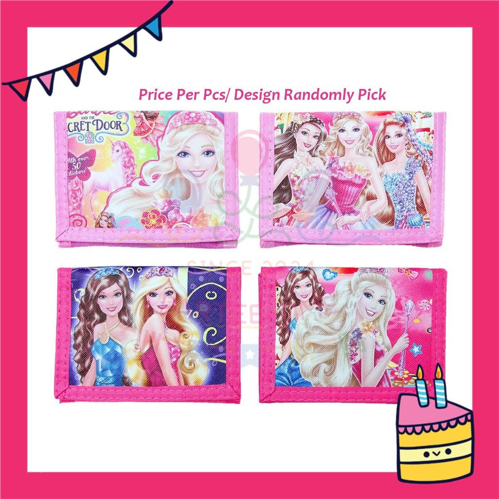 ParteeTime Kids Gifts Cute Cartoon Trifold Wallet Princess Elsa Barbie Dompet Lipat Kartun Comel Kanak-Kanak