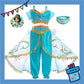ParteeTime Kids Girl Princess Jasmine Set Top And Pants With Necklace Headband Wig Cosplay Costumes Fancy