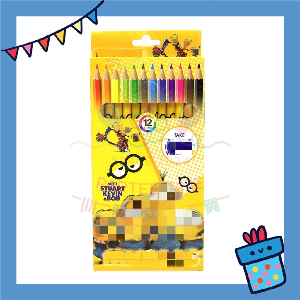 ParteetTime Kids Cute Cartoon 12pcs Color Pencil Non Toxic Coloring Stationery Set Birthday Party Gift Goodies Bag