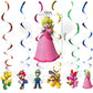 ParteeTime Kids Mario Birthday Theme Decorations Party Balloon Banners Hang Swirls Backdrop Tablecloth Cake Topper