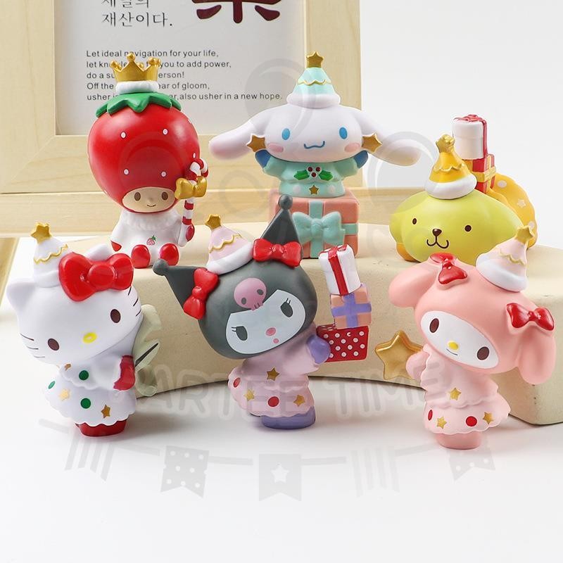 ParteeTime Sanrio Kuromi Melody Cinnamoroll Mini Cake Topper Cute Set Cake Decoration Birthday Party Collection Playset